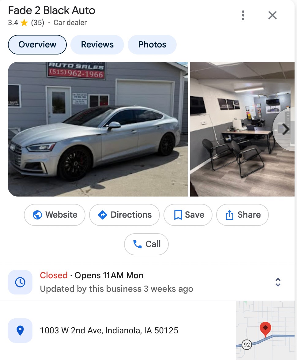Fade 2 Black Auto Google Business Profile