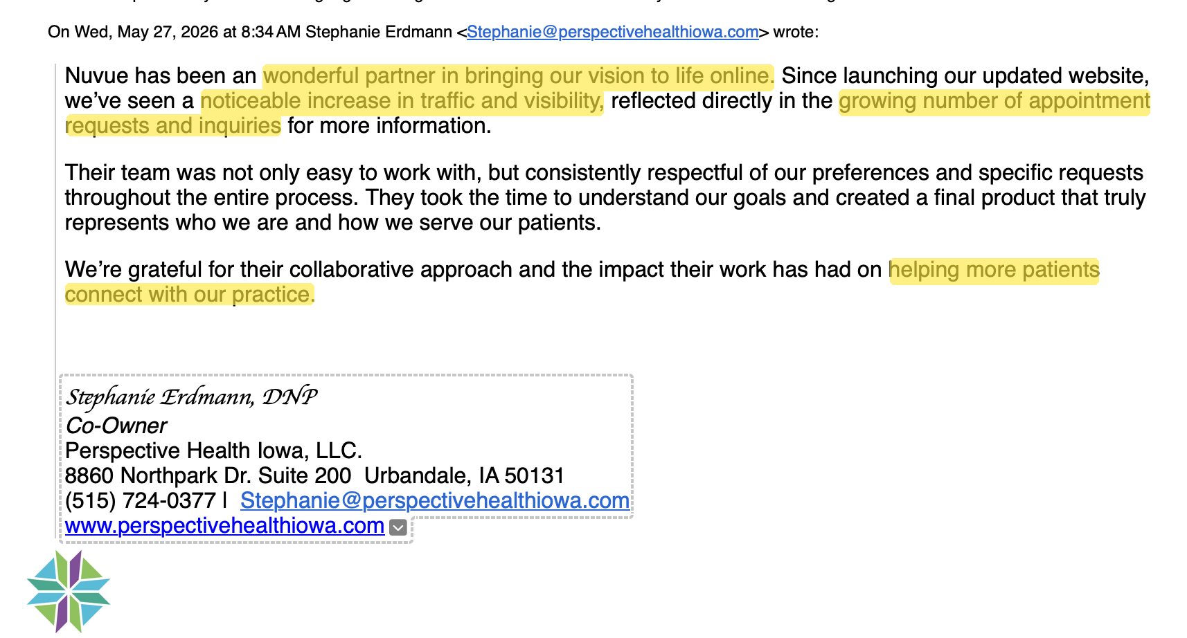 Testimonial email